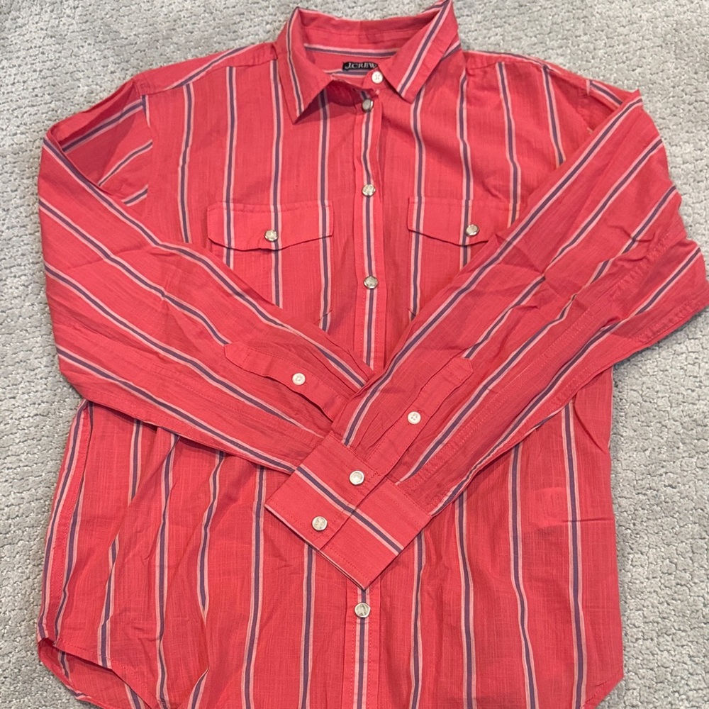 J. Crew Red and White Striped Button-Down Shirt
